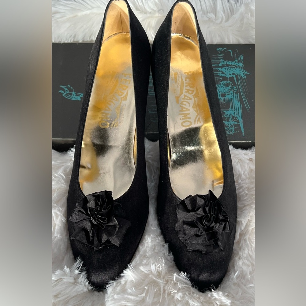 Salvatore Ferragamo Embellished Satin Pumps, Size 9 - Stunning & Elegant!